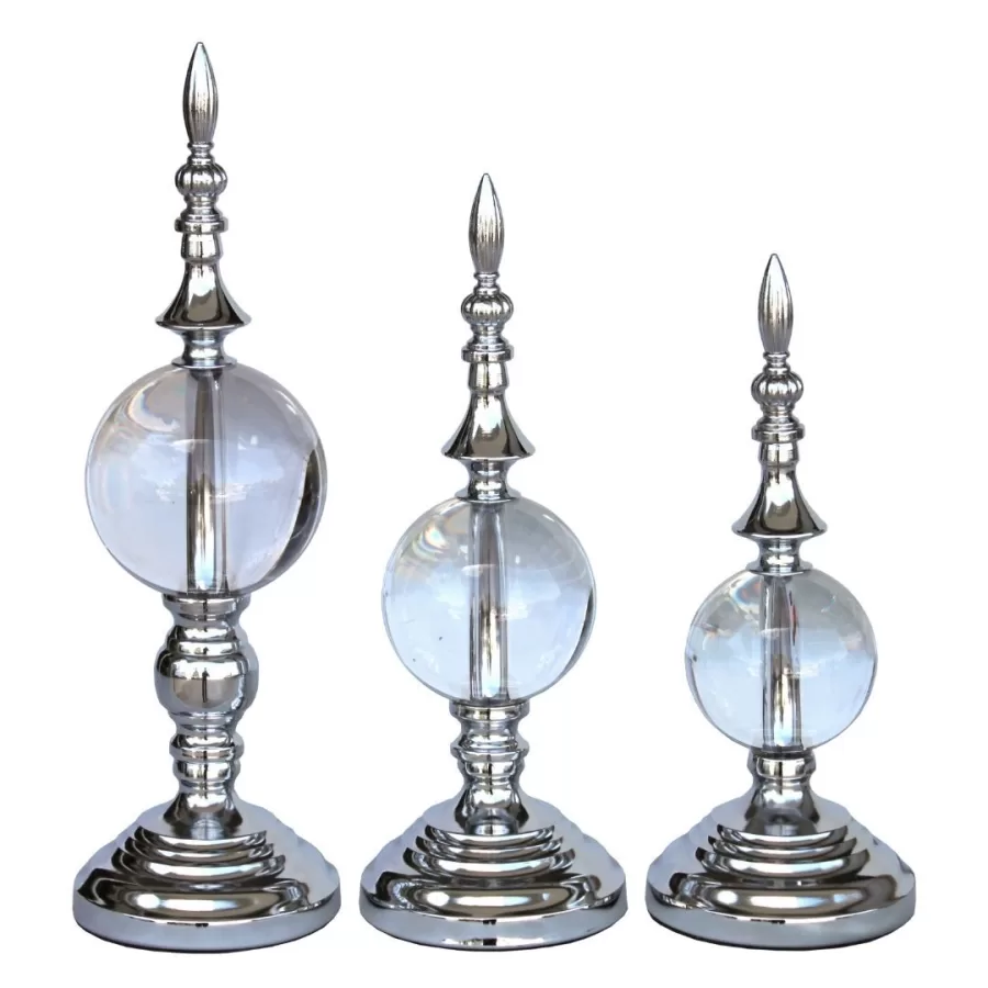 16278-3 lü Set Kristal Küre Gümüş 11x36cm