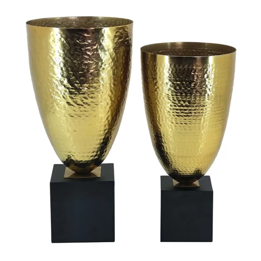 80177-2 li Set Metal Vazo Gold Eskitme 15x29cm