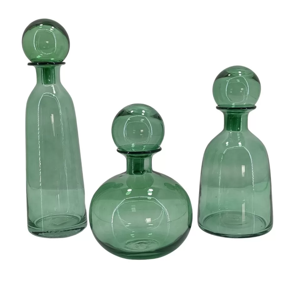80355-3 lü Set Yeşil Cam Şişe 12x42cm