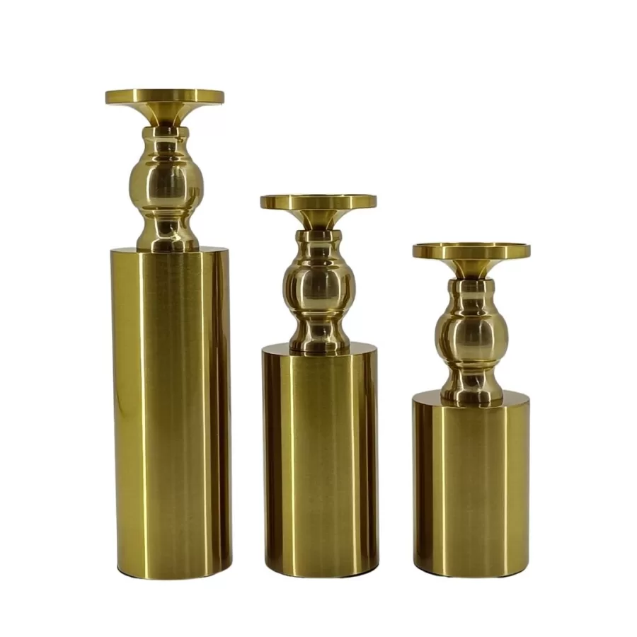 80767-3 lü Set Şamdan Gold Eskitme 7x28cm