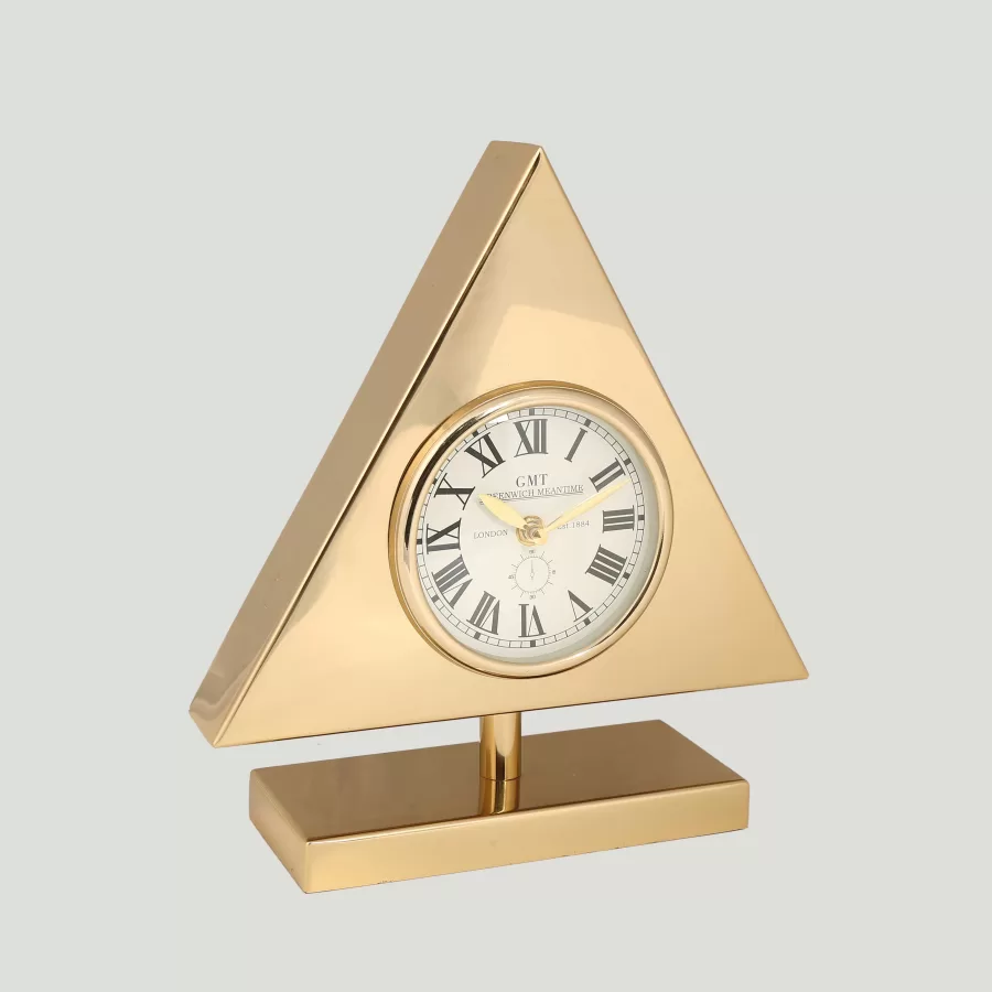 AK.IV0289 Gold Metal Üçgen Saat 10*29*31 cm