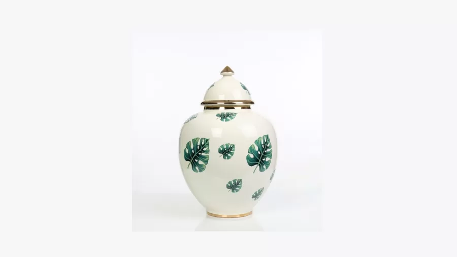 AK.NRH0085 JUMBO ŞAH KÜP YEŞİL GOLD YAPRAK DESENLİ 38 CM