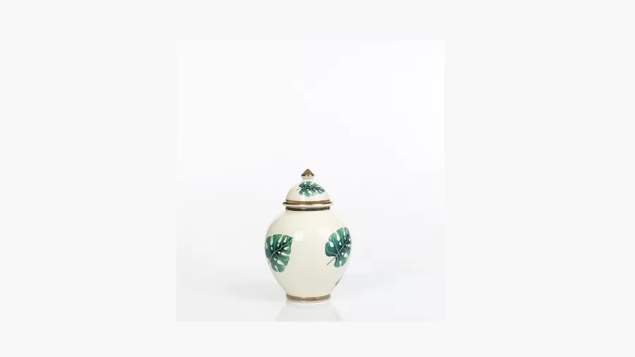 AK.NRH0088 KÜÇÜK ŞAH KÜP YEŞİL GOLD YAPRAK DESENLİ 21 CM